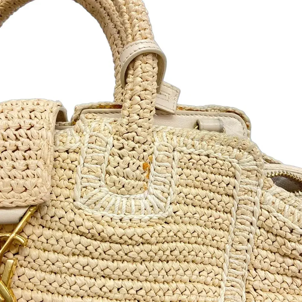 Saint Laurent PARIS Baby Downtown Cavas Handbag 436834 Beige Cream Raffia - Picture 13 of 15